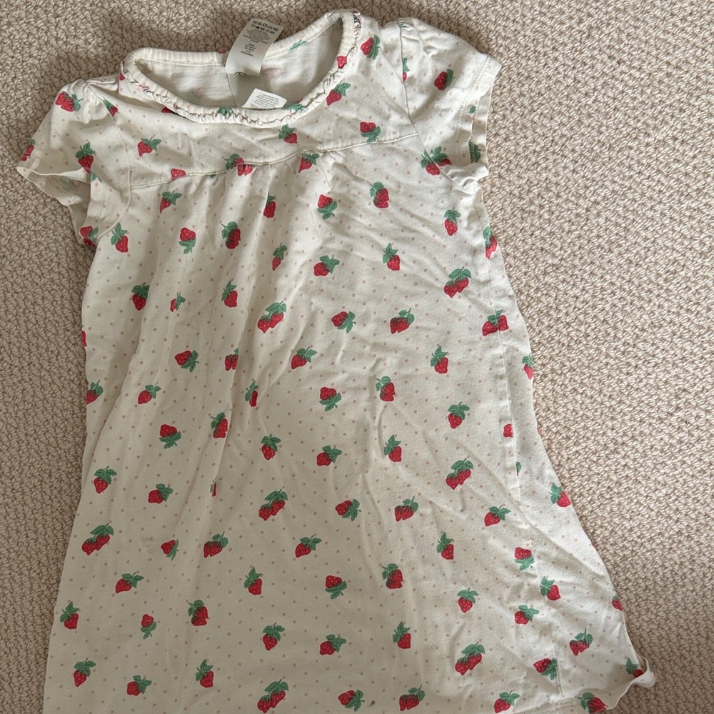 Mini Boden White Nightgown with Strawberry Print